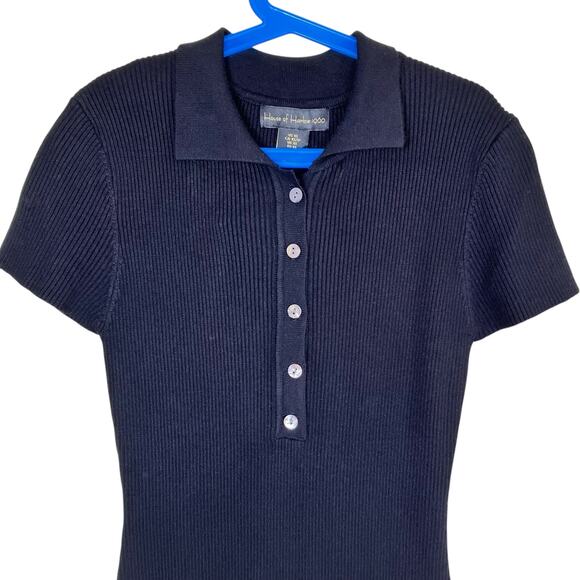 House of Harlow 1960 Sz XS NWT Ribbed Knit Polo Dress Midi Short Sleeve Black - Picture 6 of 16